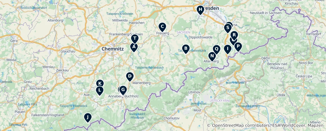 Mapa Co musíte vidět v Krušných horách