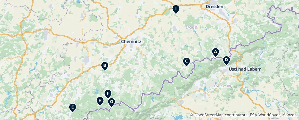 Mappa di Ore Mountains Stays