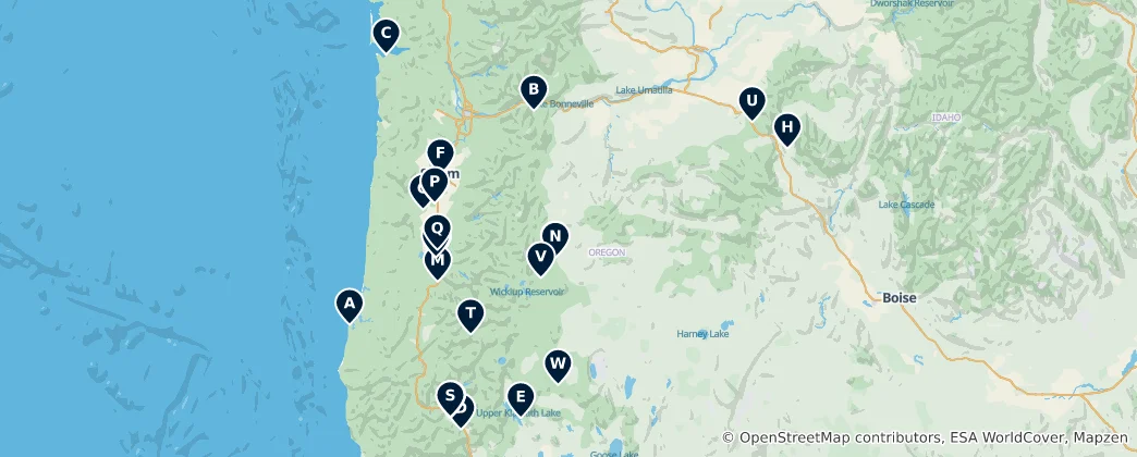 Karte von Oregon's Natural and Historic Treasures