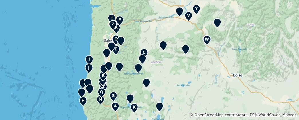 Mappa di Oregon's Sacred Sites