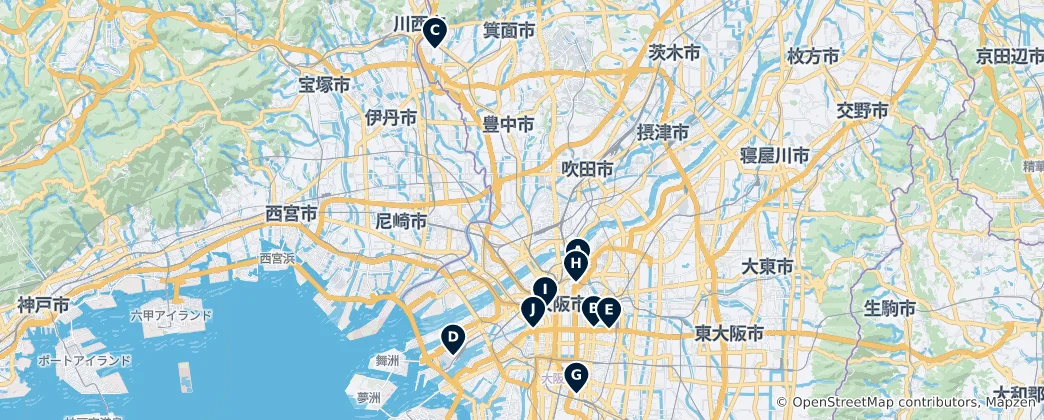 Mapa Osaka Museums & Galleries