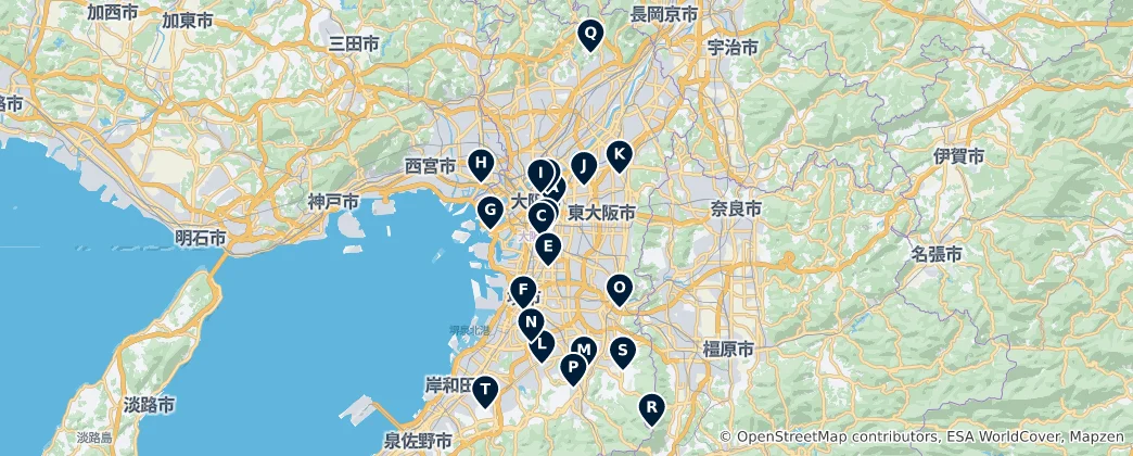 Mappa di Osaka Parks and Gardens