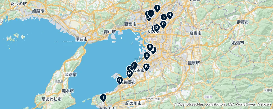 Mappa di Osaka Theatres and Cinemas