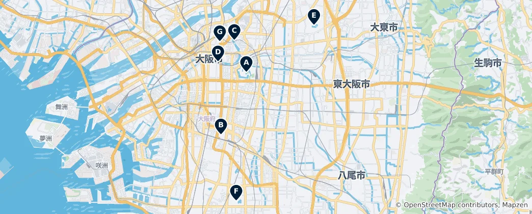 Mapa Best Parks in Osaka