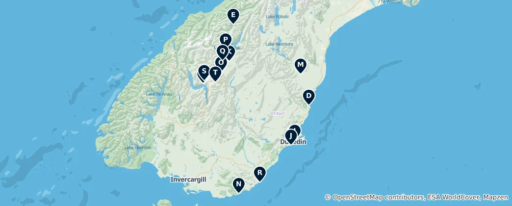 Mapa Otago Region Must-Sees