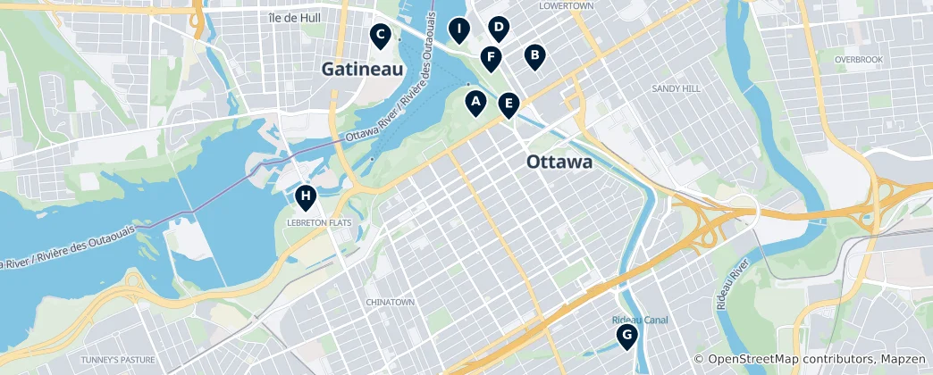 Mapa Ottawa's Essential Landmarks