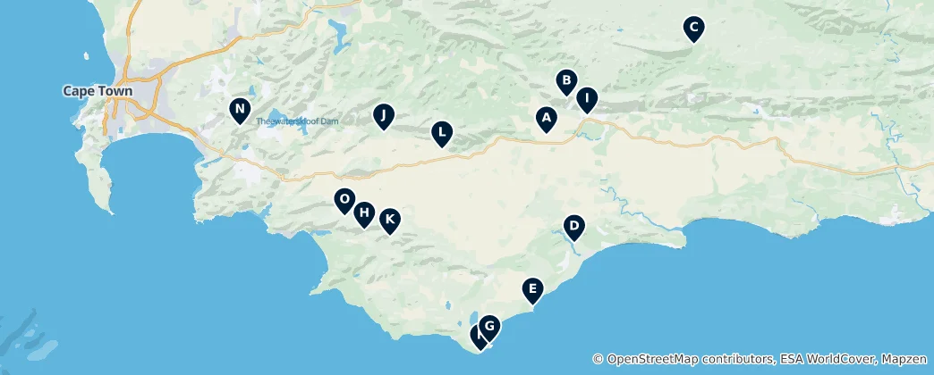 Map of Overberg Camping & Huts