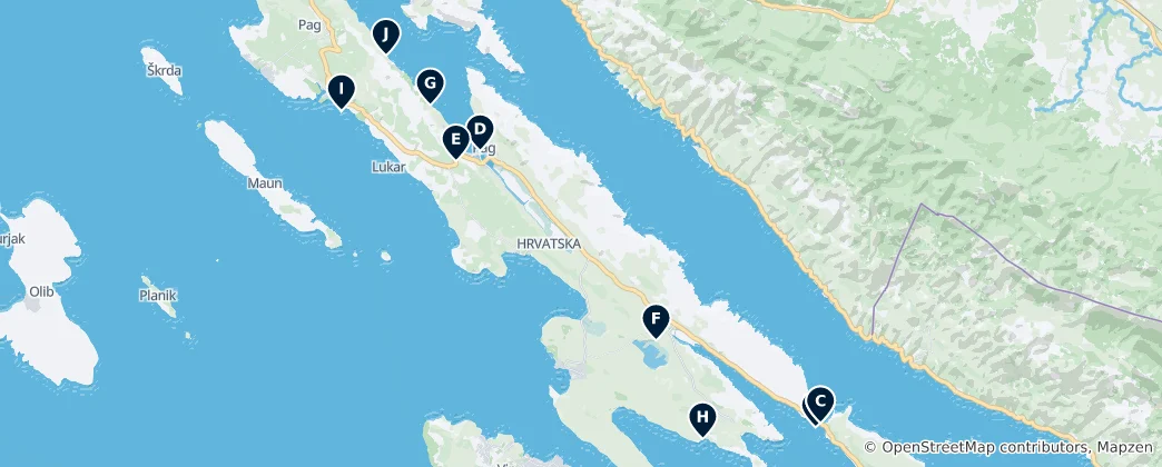 Map of Grad Pag's Essential Wonders