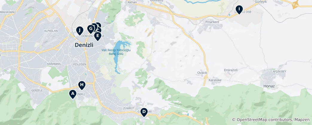 Map of Mosques in Pamukkale