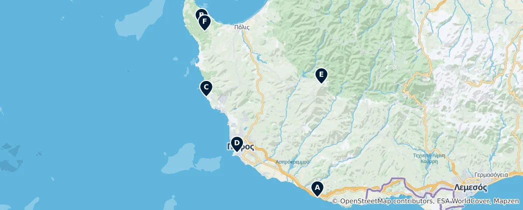Map of Cyprus Viewpoints & Towers