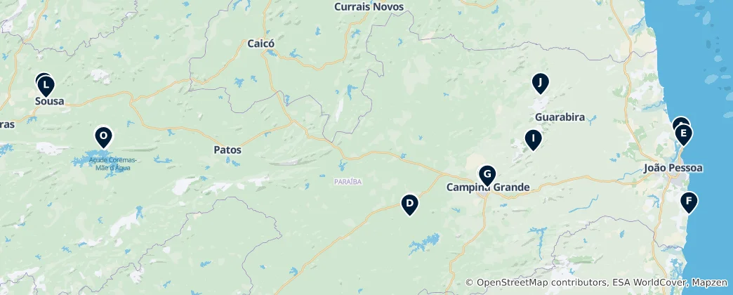 Mapa Paraiba's Essential Wonders