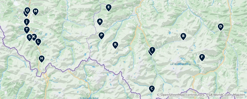 Mapa Pyrenean Mountain Passes & Viewpoints