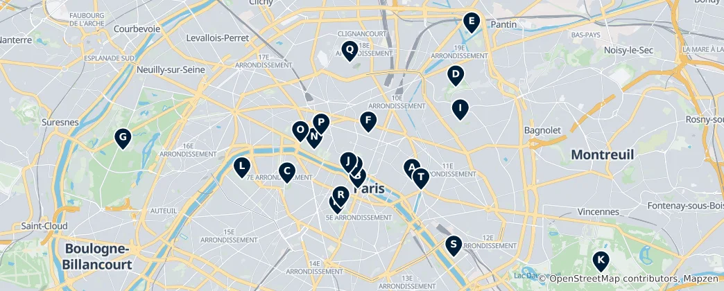 Kaart van Parks and Gardens of Paris