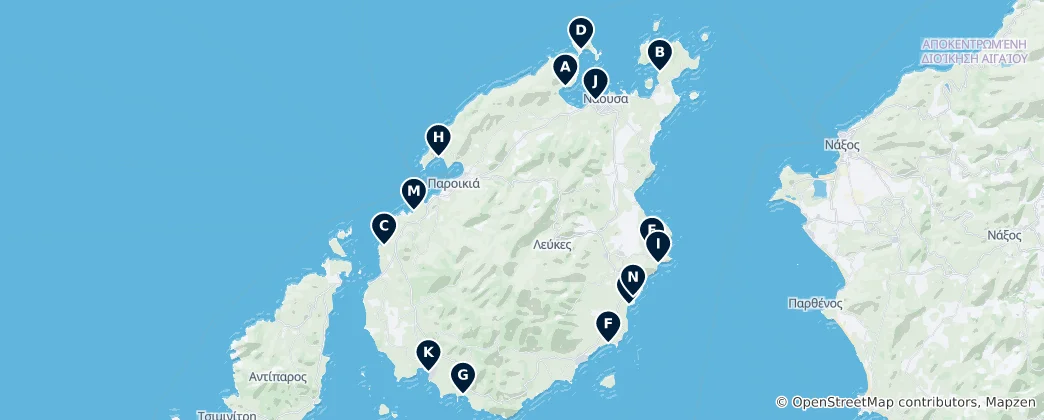 Mapa Best Beaches in Paros