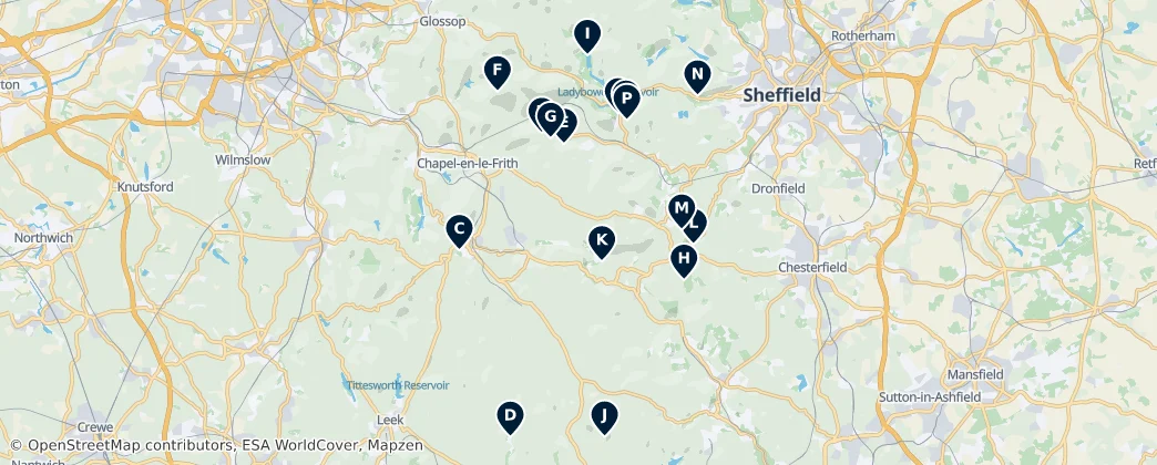 Map of Peak District Natural Wonders