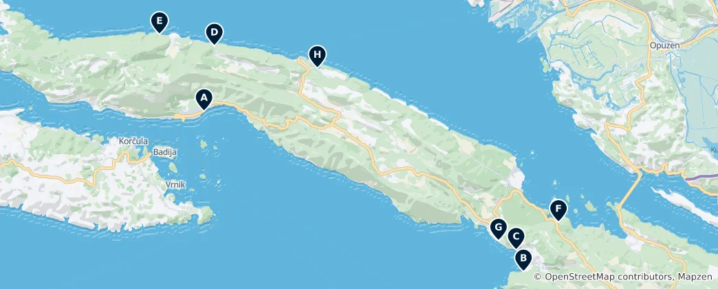 Karte von Pelješac Beaches