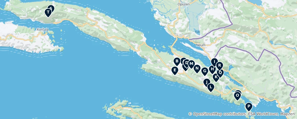 Mapa Pelješac Peaks