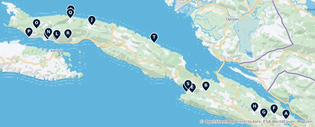 Map of Pelješac Religious Sites