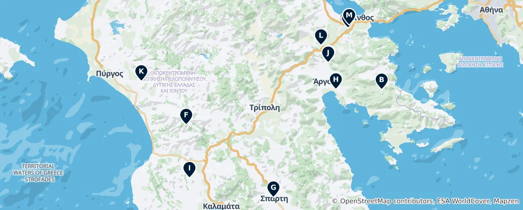 Mapa Ancient Greek Archaeological Sites