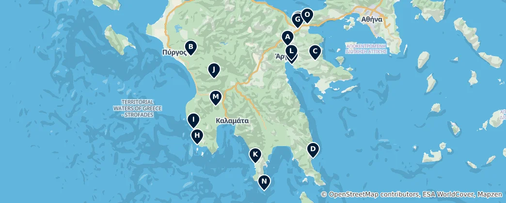 Mapa Peloponnese Must-Sees
