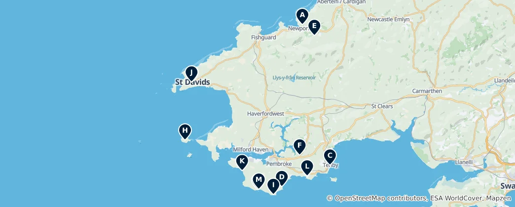 Mapa Pembrokeshire Coast National Park Must-Sees