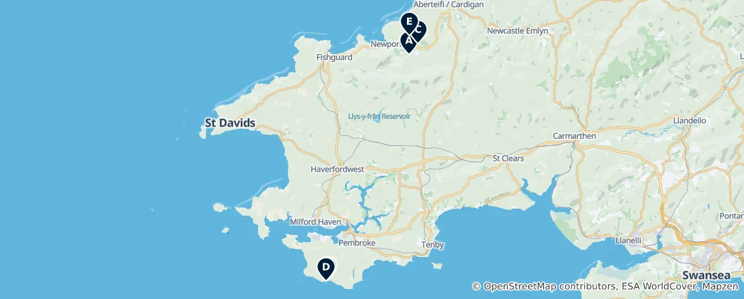Mapa Pembrokeshire Highlights