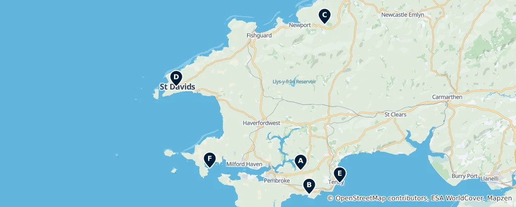 Mapa Pembrokeshire's Castles & Forts