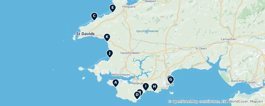 Map of Best Beaches in Pembrokeshire