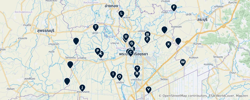 Mapa Religious Sites of Thailand