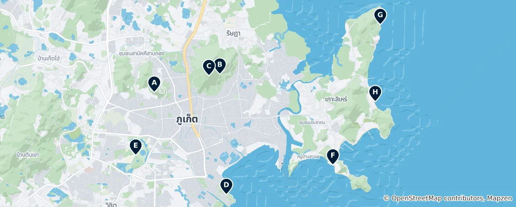 Mappa di Scenic Spots in Phuket
