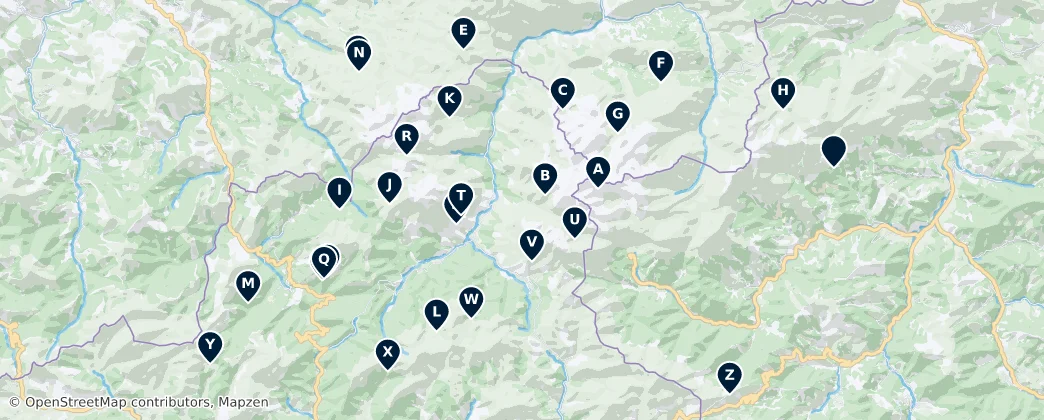 Mapa Mountain Huts and Shelters