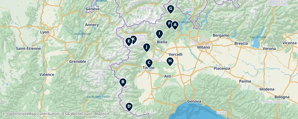 Alpine Peaks & Passes of Piedmont — Map