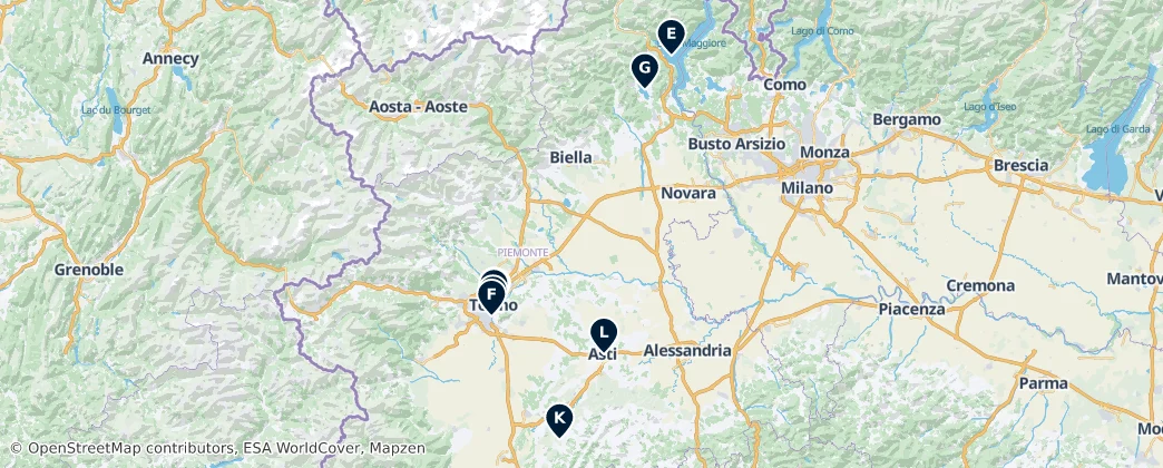 Museums and Theatres in Piedmont — Map