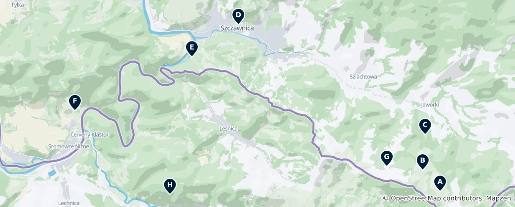 Map of Pieniny Huts and Nature