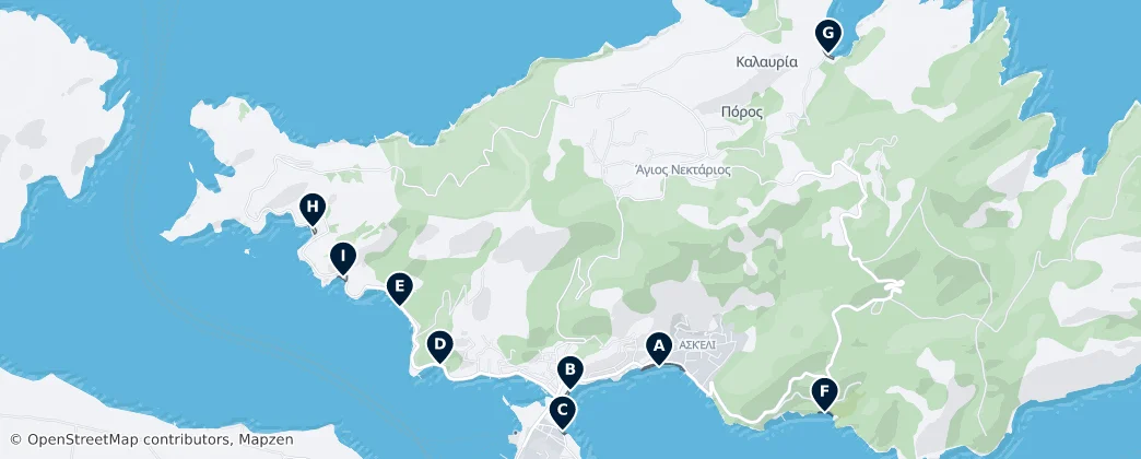 Best Beaches in Poros — Mapa