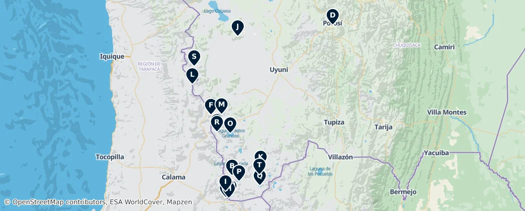 Mapa De Bolivian Natural Wonders