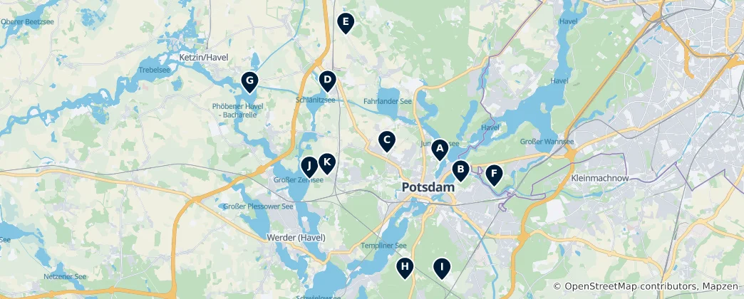 Kaart van Potsdam's Parks and Gardens