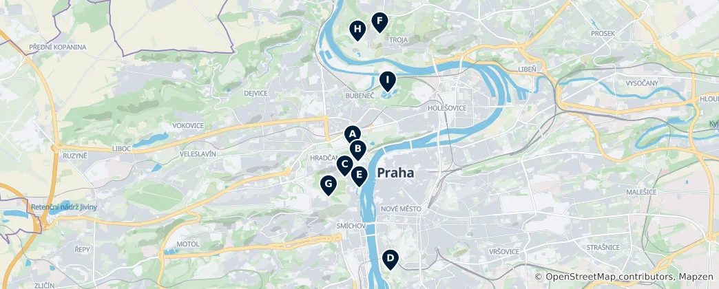 Prag Parkları ve Bahçeleri Haritası