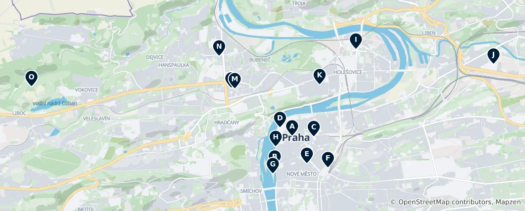 Map of Prague's Theatres, Concert Halls & Nightlife