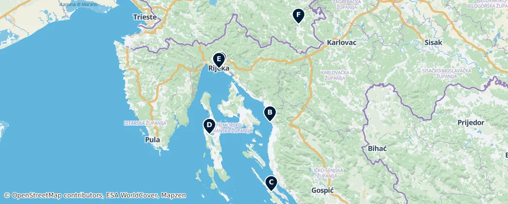 Mapa Hidden Gems of Croatia