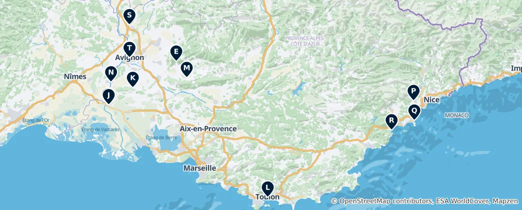Karte von Kulturerbestätten der Provence