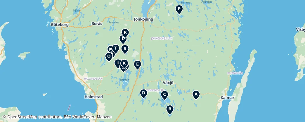 Karte von Lakes and Wetlands of Sweden