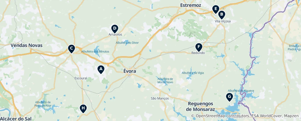 Mapa Évora District Highlights
