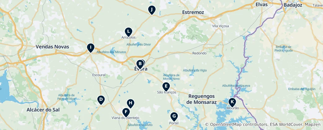 Mapa Hidden Gems of Évora District