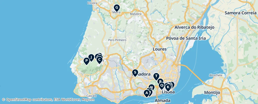 Historic Sites in Lisbon District — Map