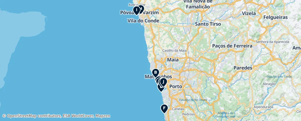 Mappa di Beaches and Lighthouses of Porto District