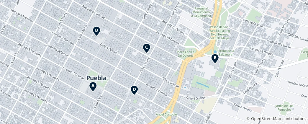 Карта Historic Churches of Puebla