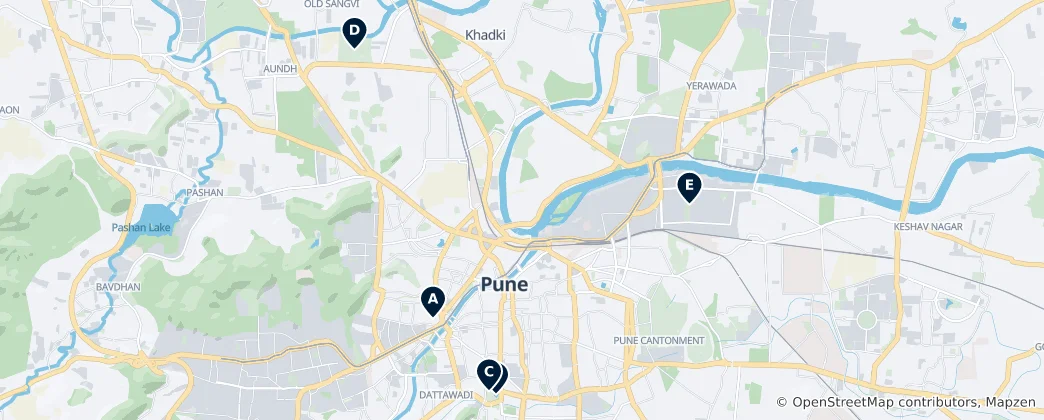 Mapa Parks and Gardens in Pune