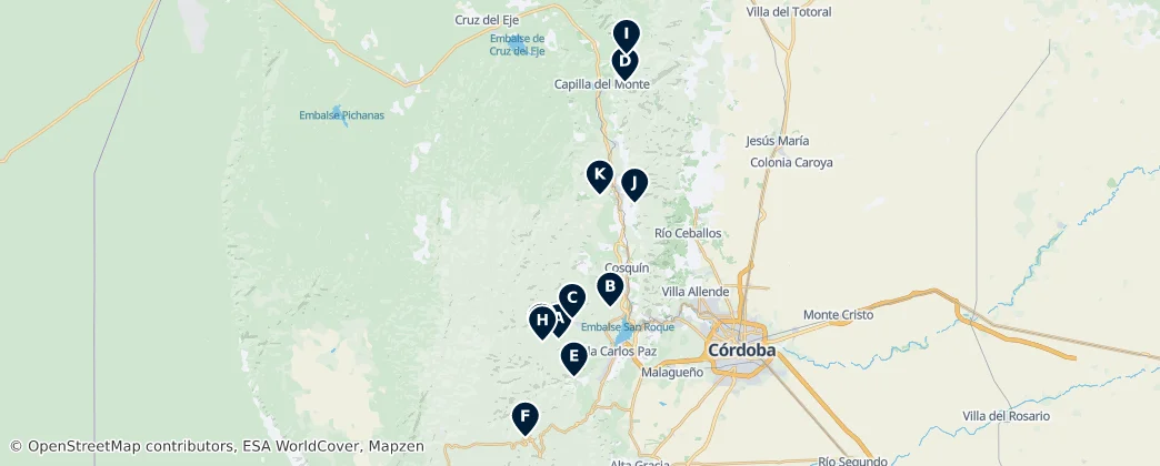 Mapa Waterfalls of Punilla