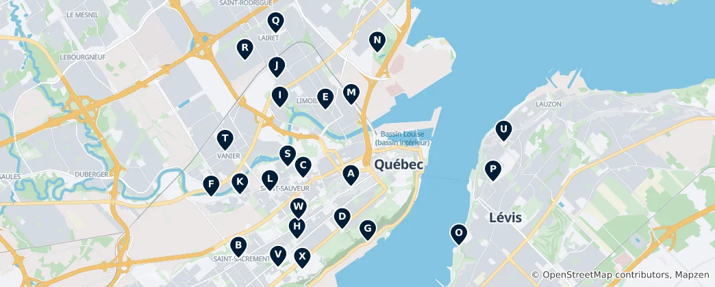 Karte von Quebec City Religious Sites